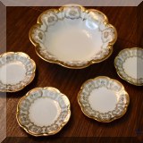 P06. 5-Piece Tirschenreuth gold and white Bavarian porcelain dish set. 